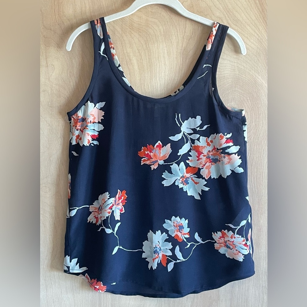 JOIE Silk Tank Top XS Navy Pink Floral Blouse Women’s